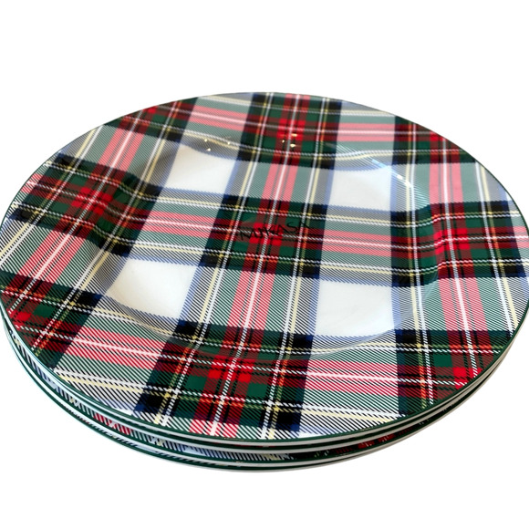 Mikasa Bone China Christmas TARTAN WHITE Salad Plates 9" Set of 4 New - Picture 7 of 15
